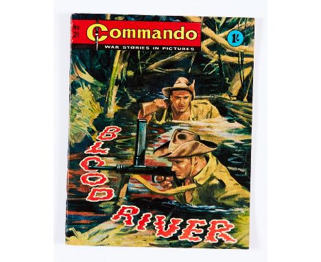 Commando 21 (1962) Blood River. Bright covers, tight spine with light bindery ripples, cream pages [fn]