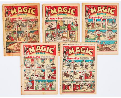 Magic Comic (1940) 25-29. Propaganda war issues with Koko the Pup by E. H. Banger, Peter the Piper by Dudley Watkins. Retriev