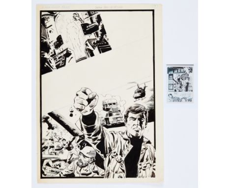 'A Man Called Probe' original splash page artwork drawn and signed by Enio for 2000AD prog 4. Written by Pat Mills in 1976, t