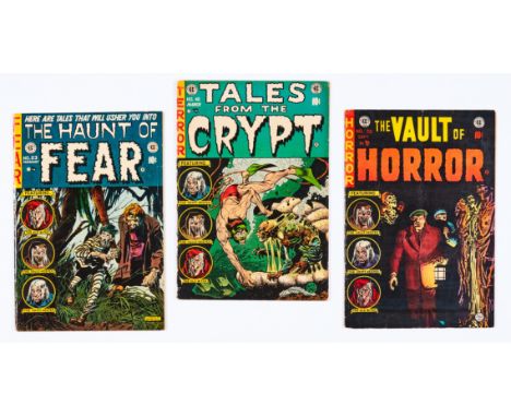Haunt of Fear 23 (1954). Bright cover, cream pages, back cover 2 ins tear and edge chipping [vg], Tales From The Crypt 40 (19