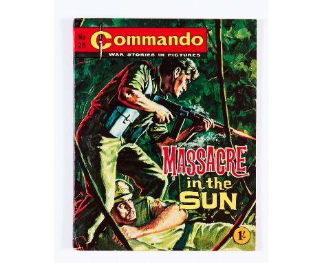 Commando 28 (1962) Massacre in the Sun. Bright covers, tight spine with light bindery ripples, cream pages [fn]