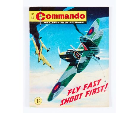 Commando 14 (1961) Fly Fast Shoot First! Bright covers, light spine stress lines, cream pages [fn-]