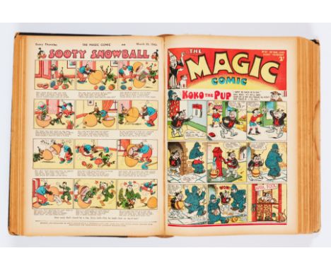 Magic Comic (1940-41) 25-80 (final issue). In bound volume. Propaganda war issues. E. H. Banger's Koko the Pup delivers the m