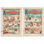 Dandy 107, 108 Xmas (1939). Good cover colours with brittle page edges and some flaking loss [fr/gd]