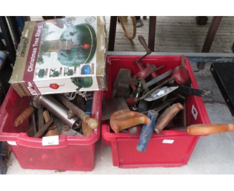2 BOXES OF TOOLS &amp; CHRISTMAS TREE STAND