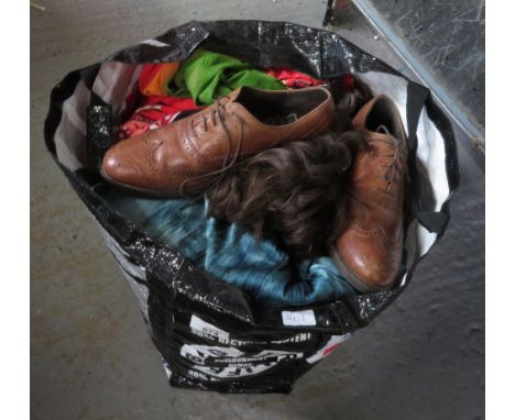 QUANTITY OF VINTAGE FABRIC, CLOTHES, SHOES ETC