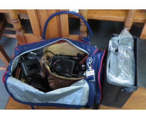 BAG OF CAMERAS, EQUIPMENT &amp; PROJECTOR 