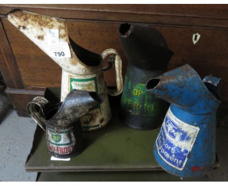 4 VINTAGE OIL JUGS