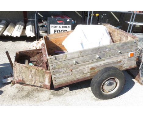 WOODEN TRAILER WITH VINTAGE BADGES
