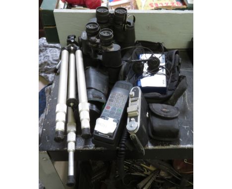2 BINOCULARS, MURPHY WALKMAN, PANASONIC MOBILE PHONE, TRIPOD ETC