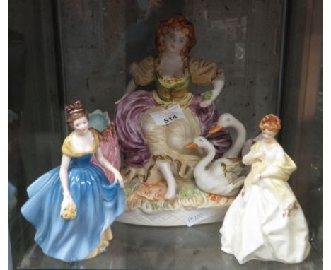 CAPODIMONTE FIGURE OF A LADY, ROYAL WORCESTER FIGURE &amp; ROYAL DOULTON FIGURE