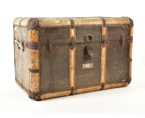 Cross, London - A large early 20th century British trade mark leather steamer trunk travel chest. The trunk with studded leat