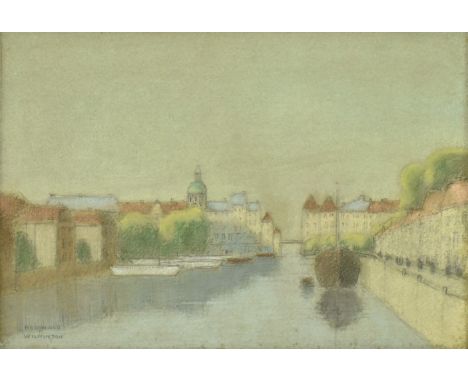Reginald Wilkinson&nbsp;(British b. 1881-?) - A 20th century pastel on paper drawing. The drawing depicting a landscape river
