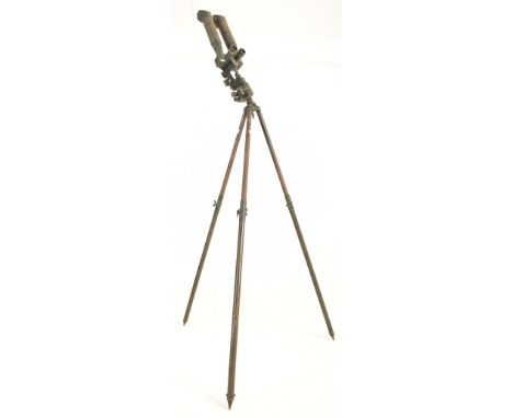Carl Zeiss, German - A Military 20th century metal ' Rabbit Ears ' tripod floor Trench Optics. The scope having the optics le