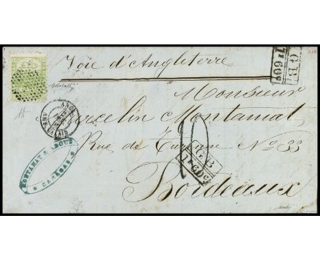 1866-Second issue 2 r. green yellow perforated in a zigzag pattern, cancelled with pointed postmark of Caracas on letter date