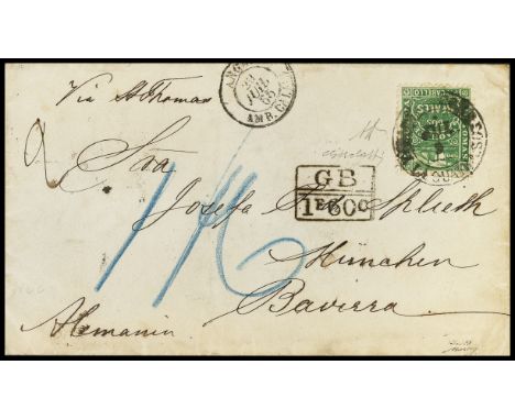 1864-Second issue 2 r. green on envelope dated 9 July 1865 from La Guaira to Munich - Cert. Giulio Bolaffi dated 2 July 1968 