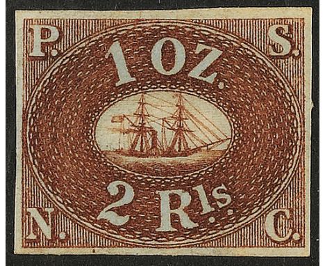 1857 Pacific Steam Navigation - 2 r. red-brown Cert. American Philatelic Foundation  (Yv. n. 2)   € 500