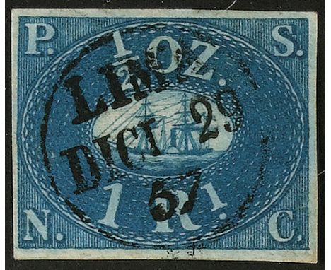 1857-First issue 1 r. blue - Splendid – From the Steindler collection - Cert. Giulio Bolaffi on 19 June 1980 and Alberto Dien