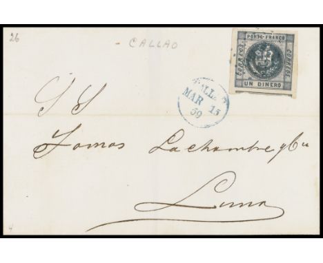 1858/59 First issue 1 p. red on letter dated 12 March 1859 from Huancayo for to Lima + another letter with II issue 1 d. blue