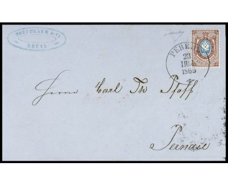 1858-Third issue 10 k. brown and blue on letter dated 23 November 1865 from Reval to Pernau  € 100