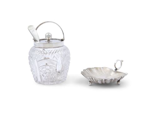 AN EDWARDIAN SILVER MOUNTED CUT GLASS SUGAR POT AND COVER, Birmingham 1901, mark of J. G&amp;S, of globular form with arched 