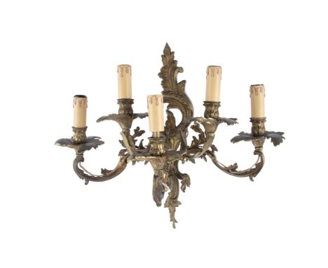 ***PLEASE NOTE THIS INCORRECTLY ILLUSTRATED IN THE PRINTED CATALOGUE*** A FRENCH ORMOLU FIVE LIGHT WALL SCONCE, 19th century,