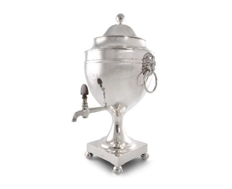 A RARE GEORGE III IRISH SILVER SAMOVAR, Dublin 1803, mark of Robert Breading, with a domed top and spherical finial, the inte