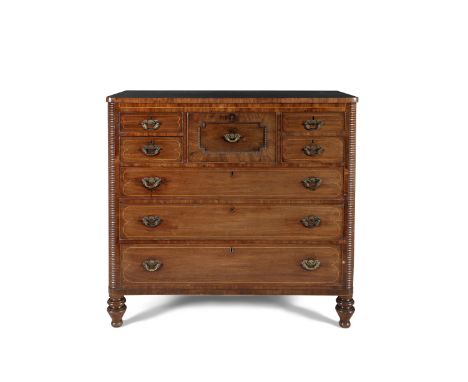 A GEORGE IV MAHOGANY SCOTCH CHEST, of rectangular form, with two short and two deep drawers above three long drawers, flanked