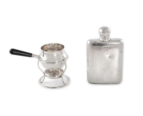 A SMALLL SILVER HOT-TODDY WARMER AND STAND, London 1924, mark of Goldsmiths &amp; Silversmiths Company; together with a silve