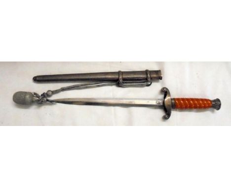 German Army Dress Dagger Ickhorn Blade with yellow plastic twist handle, in silver plated scabbard with silvered rope 