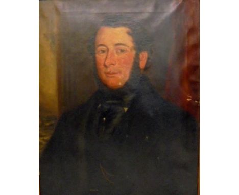 C19th Oil on Canvas Portrait Gentleman wearing black tie, in gilt frame 