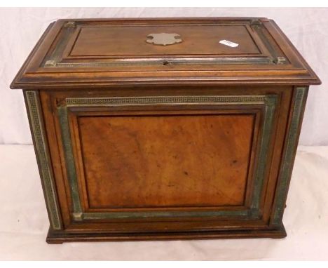 C19th Olive Wood Writing Box with bright nickel plated mounts, hinged cover, detachable aide memoir, compartments, stamp box,