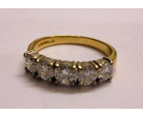 Yellow 18ct Gold 5 Stone Diamond Ring Size R 