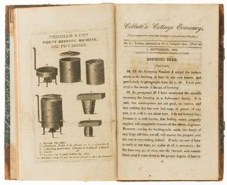 Cobbett (William) Cobbett's Cottage-Economy, Nos.1-6 only (of 9: August 1821-January 1822), engraved plate of brewing machine