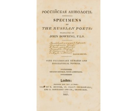 Russian Poetry.- Bowring (John, translator) Rossijskaya antologiya. Specimens of the Russian Poets, second edition, light fox