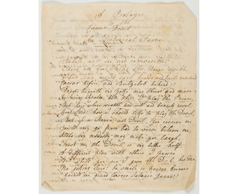 Mascarade.- A prologue to the Caesar Devil. An Historical Farce, manuscript, bifolium, 3pp. of text, lightly stained, small 4