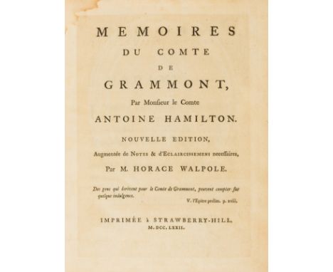 Walpole (Horace, 4th Earl of Orford).- Hamilton (Anthony) Memoires du Comte de Grammont, edited by Horace Walpole, [one of 10