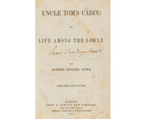 NO RESERVE Chilean binding.- Stowe (Harriet Beecher) Uncle Tom's Cabin, first edition, later printing, with "153,000-306,000 