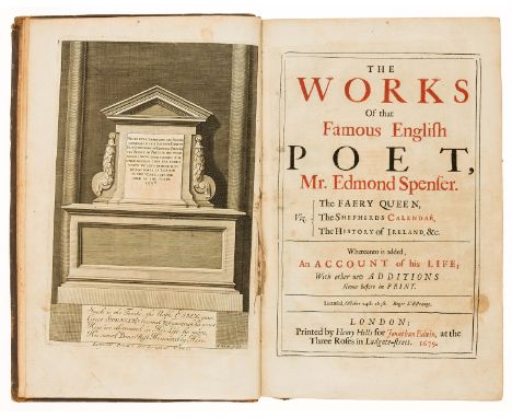 Spenser (Edmund) The Works of that famous English poet, double column, engraved frontispiece, title in red and black, 4K2 adv