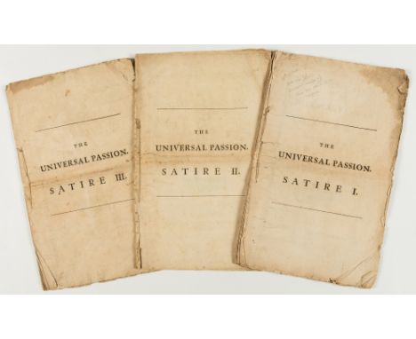 NO RESERVE [Young (Edward)] The Universal Passion. Satire I [- Satire III], 3 parts only (of 7), first editions, half-titles,