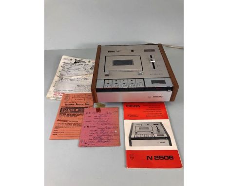 Cassette player, classic 1970s Phillips N2506 compact cassette player/recorder with original instruction book, A.F
