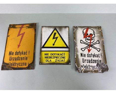 Enamel signs, 3 Eastern European electrical signs, the largest 25cm x 15cm all  A.F
