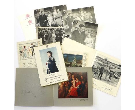 HM Queen Elizabeth II - Royal EphemeraComprising:Christmas Card 1959, signed Elizabeth R and Philip, dated, autograph or auto