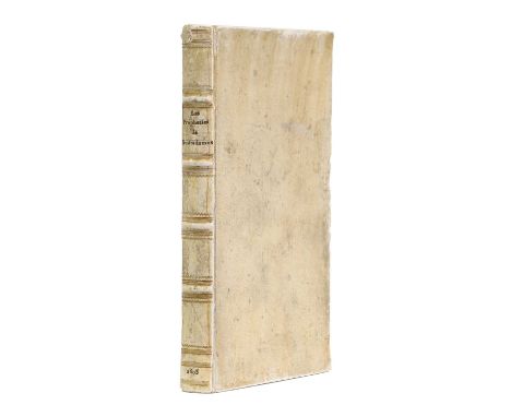 Nostradamus (Michel).Les Propheties de M. Michel Nostradamus …No imprint, 1605, French text, 64, 56, [8] leaves, worm trackin