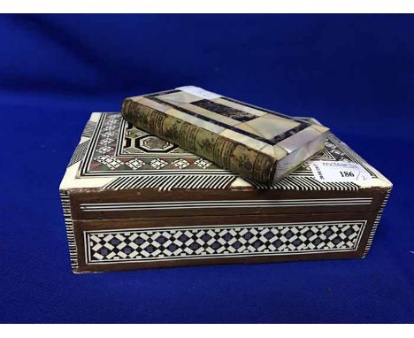 INLAID BOXalong with a mother of pearl inlaid sewing set in the form of a bound book (2)