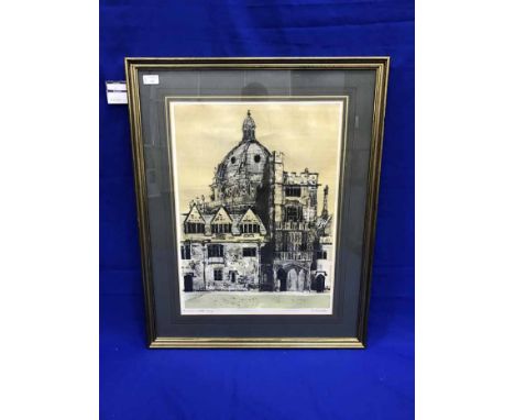 PRINT OF A LARGE BUILDINGsigned Roland Beer, framed and under glass