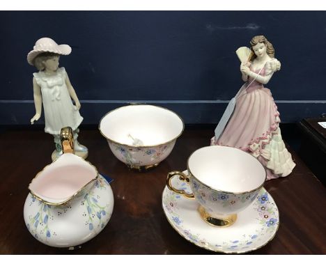 20TH CENTURY HAND-PAINTED TEA SERVICEto comprise a teapot, sugar, cream, six cups and saucers and six cake plates, all china 