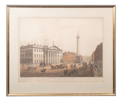 The New Post Office, Sackville Street, Dublin: engraved by R Havell & Son and published by Del Vecchio, hand coloured aquatin