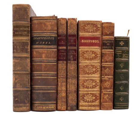 BINDINGS- The Works of Alfred Lord Tennyson, full tree calf extra gilt spine, octavo, portrait frontispiece, Publisher Macmil