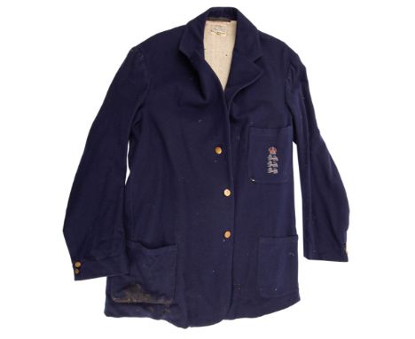  Percy G. H. Fender cricket archive: An England three lions blue wool blazer, embroidered silver thread patch pocket, bearing